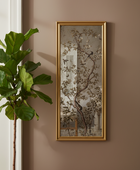 Tall Vintage Gold Bird & Floral Wall Mirror – Decorative Japanese Inspired Rectangular Mirror