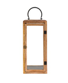 Wooden lantern with a black handle on a white background