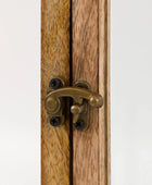 Wooden door with a brass handle on a white background