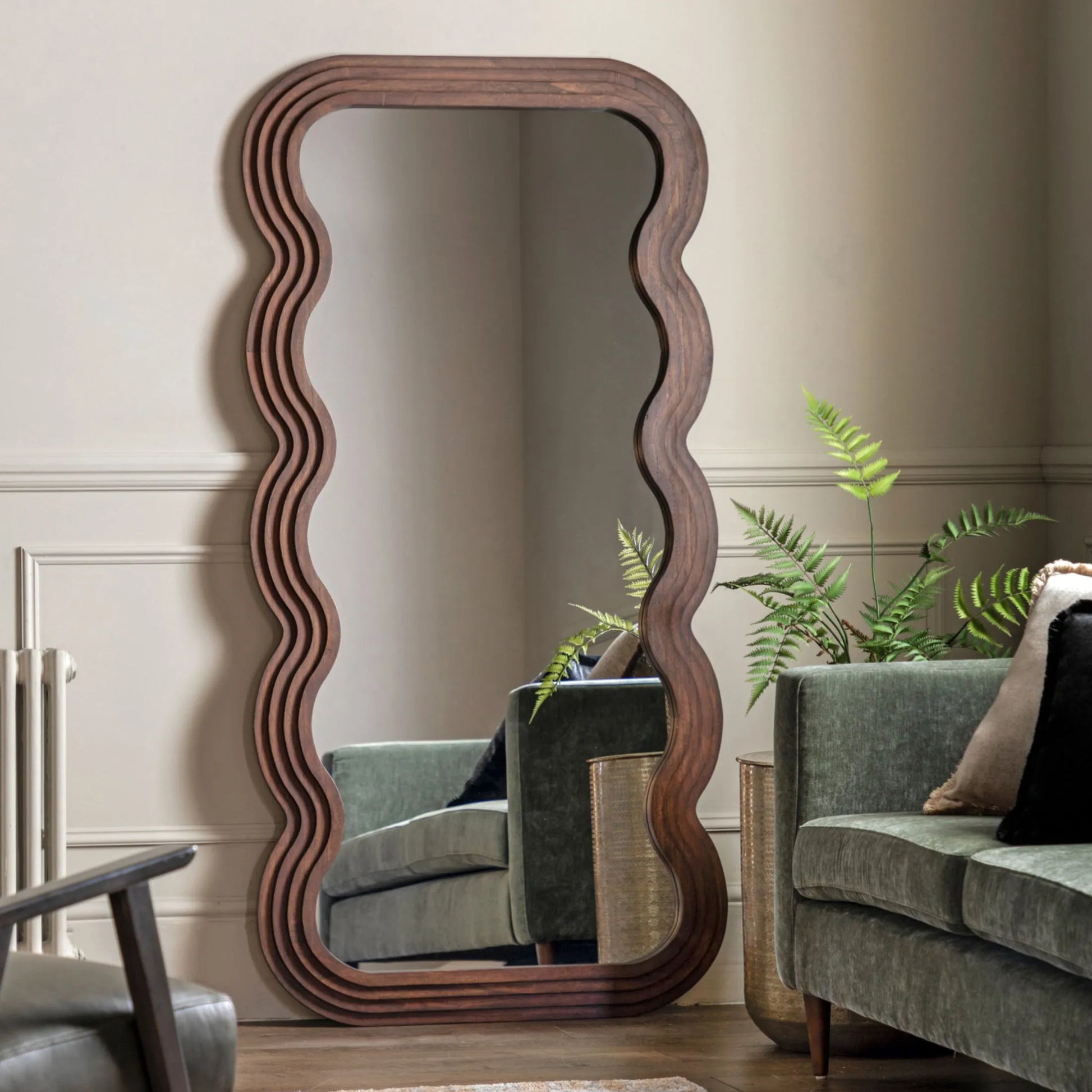 Tall Wooden Wavy Edge Leaner Mirror