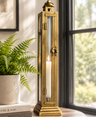 Tall Slim Antique Brass Candle Lantern