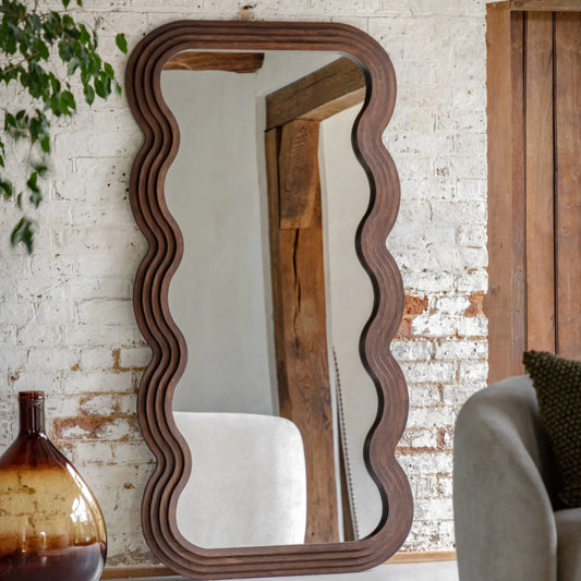 Tall Wooden Wavy Edge Leaner Mirror 99