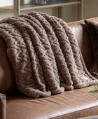 Taupe Herringbone Faux Fur Throw