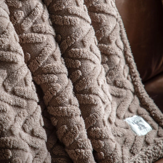 Taupe Herringbone Faux Fur Throw 55