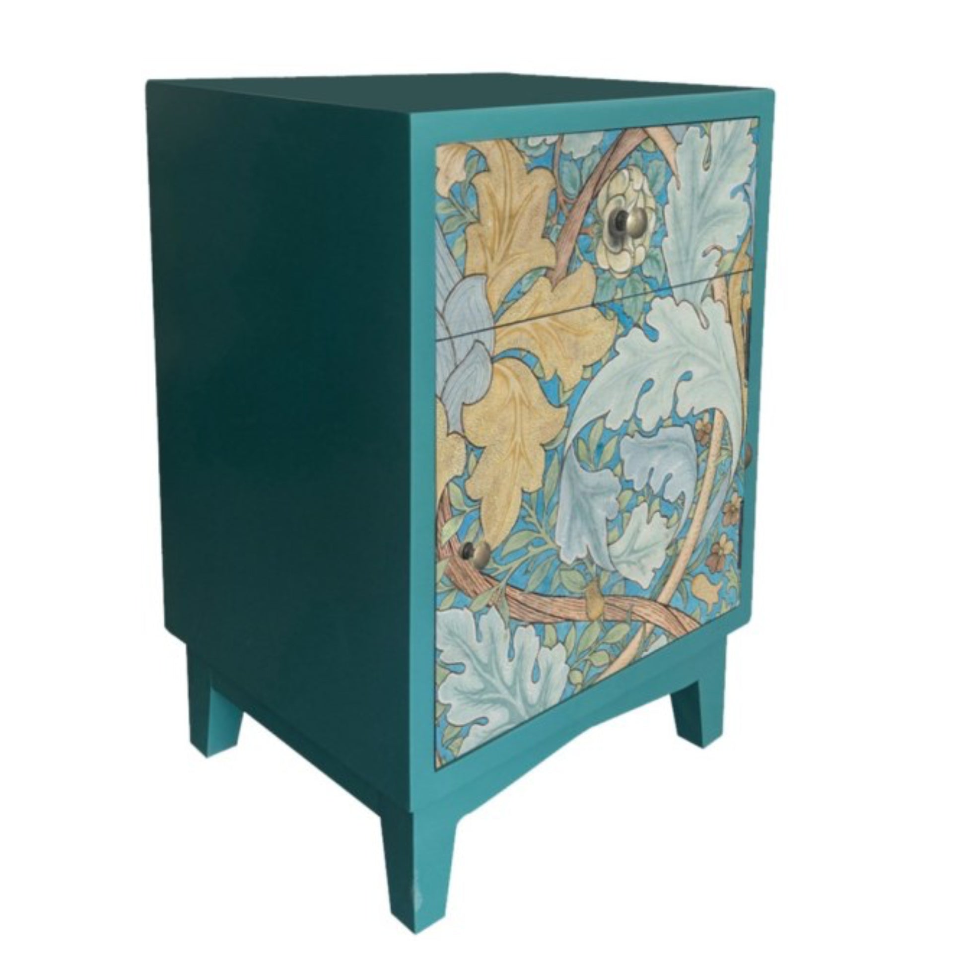 Teal Art Nouveau Metal Bedside Cabinet 4