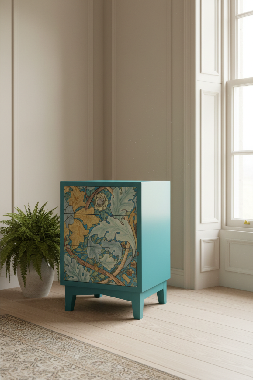 Teal Art Nouveau Metal Bedside Cabinet 6