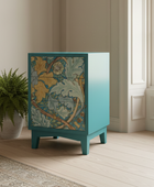 Teal Art Nouveau Metal Bedside Cabinet
