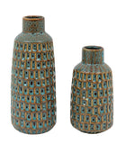 Teal Brown Reactive Glaze Ceramic Vase Set 3
