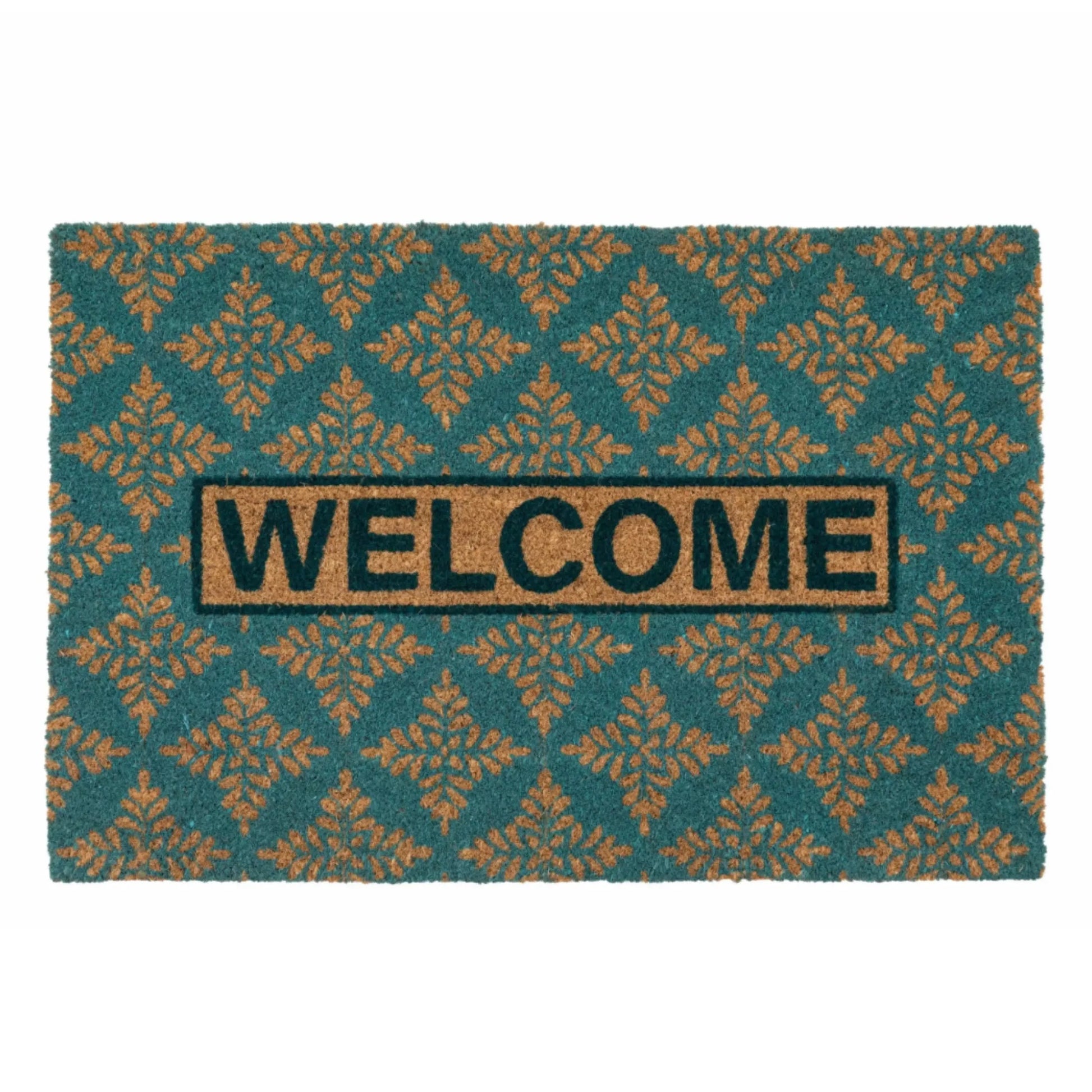 Teal Patterned Welcome Coir Doormat