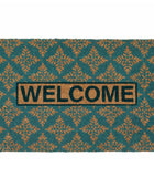 Teal Patterned Welcome Coir Doormat