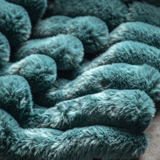 Teal Ribbed Faux Fur Throw 5