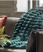 Teal Ribbed Faux Fur Throw