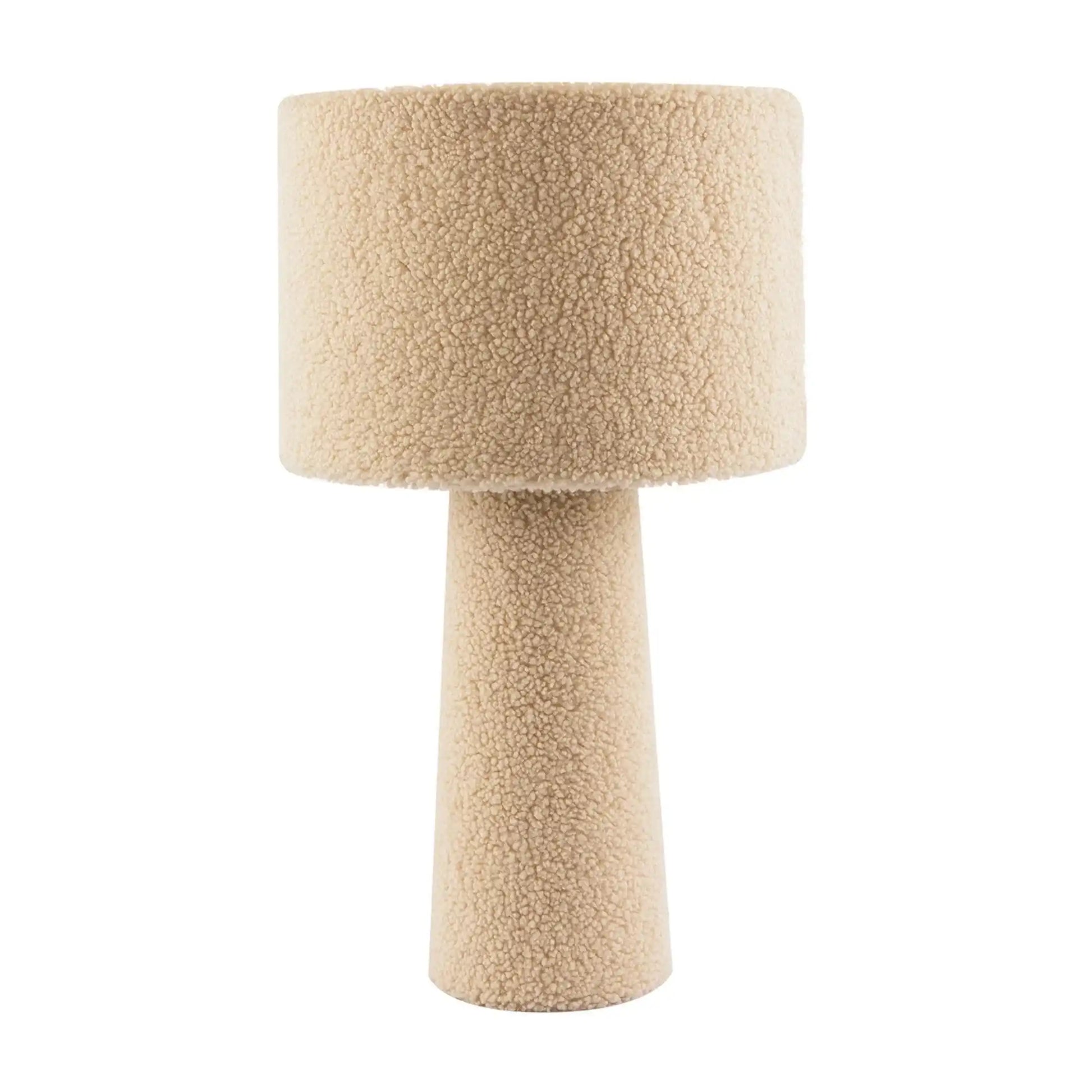 Beige textured table lamp on a white background