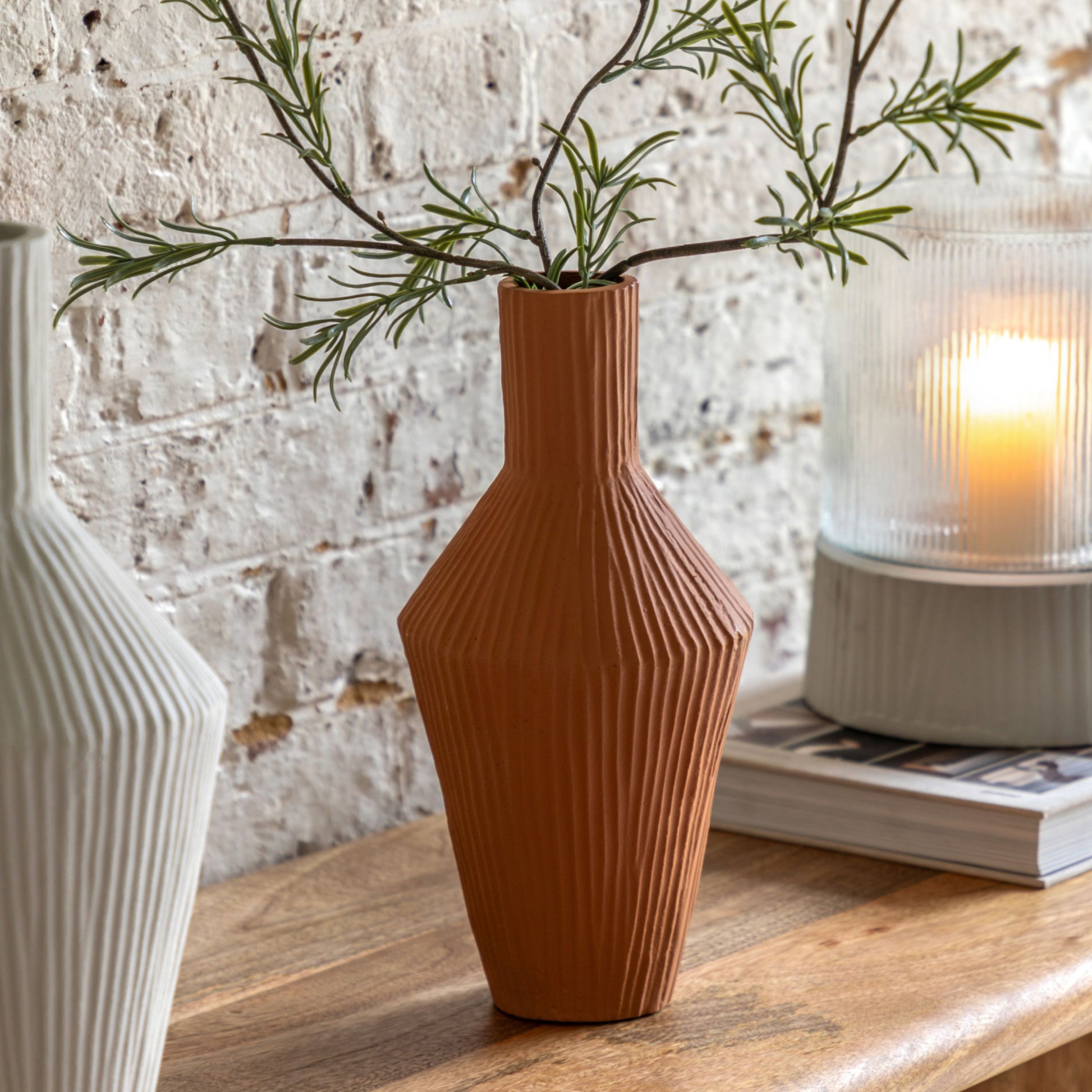 Terracotta Ribbed Cast Metal Vase 5