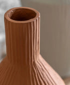Terracotta Ribbed Cast Metal Vase
