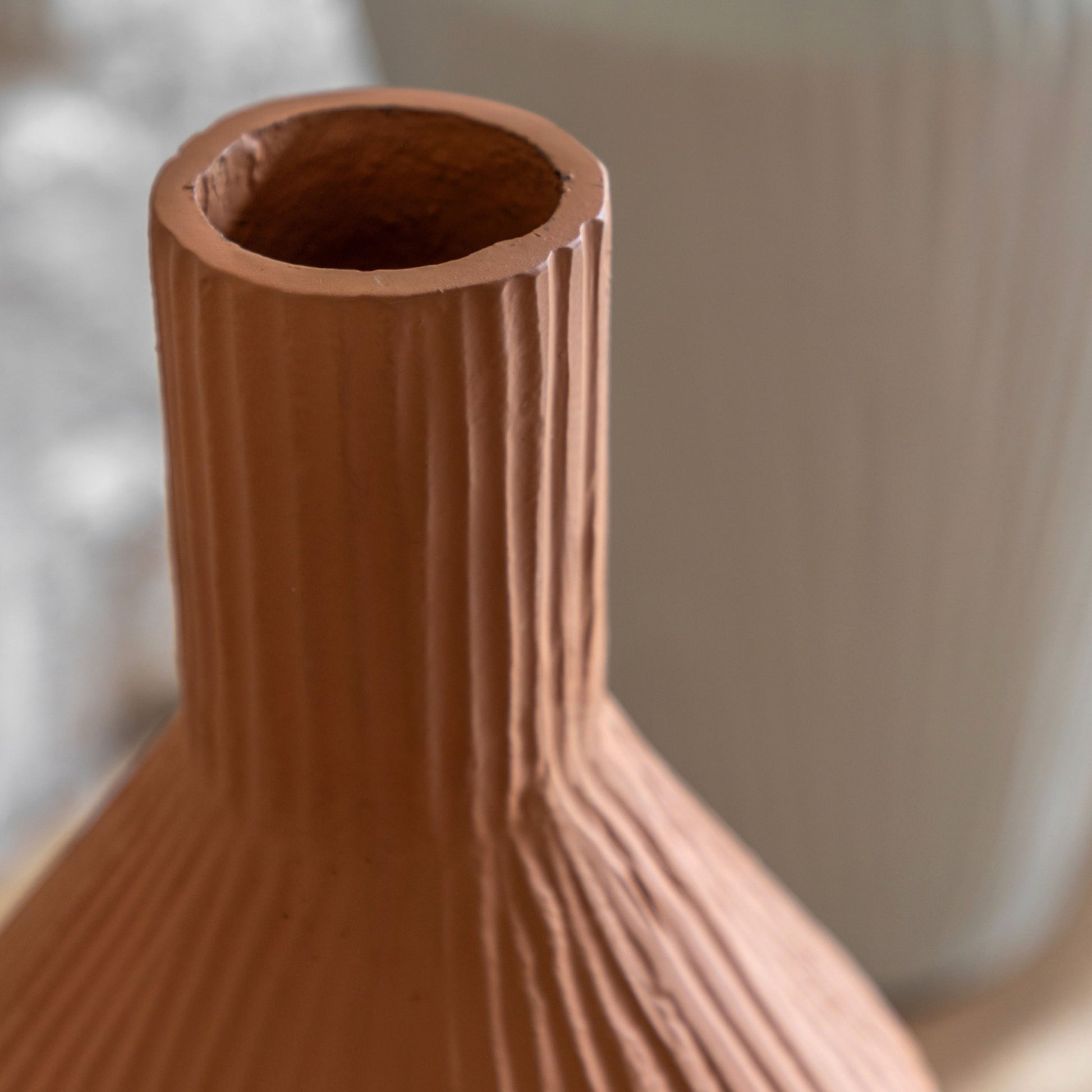Terracotta Ribbed Cast Metal Vase