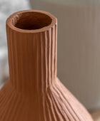 Terracotta Ribbed Cast Metal Vase