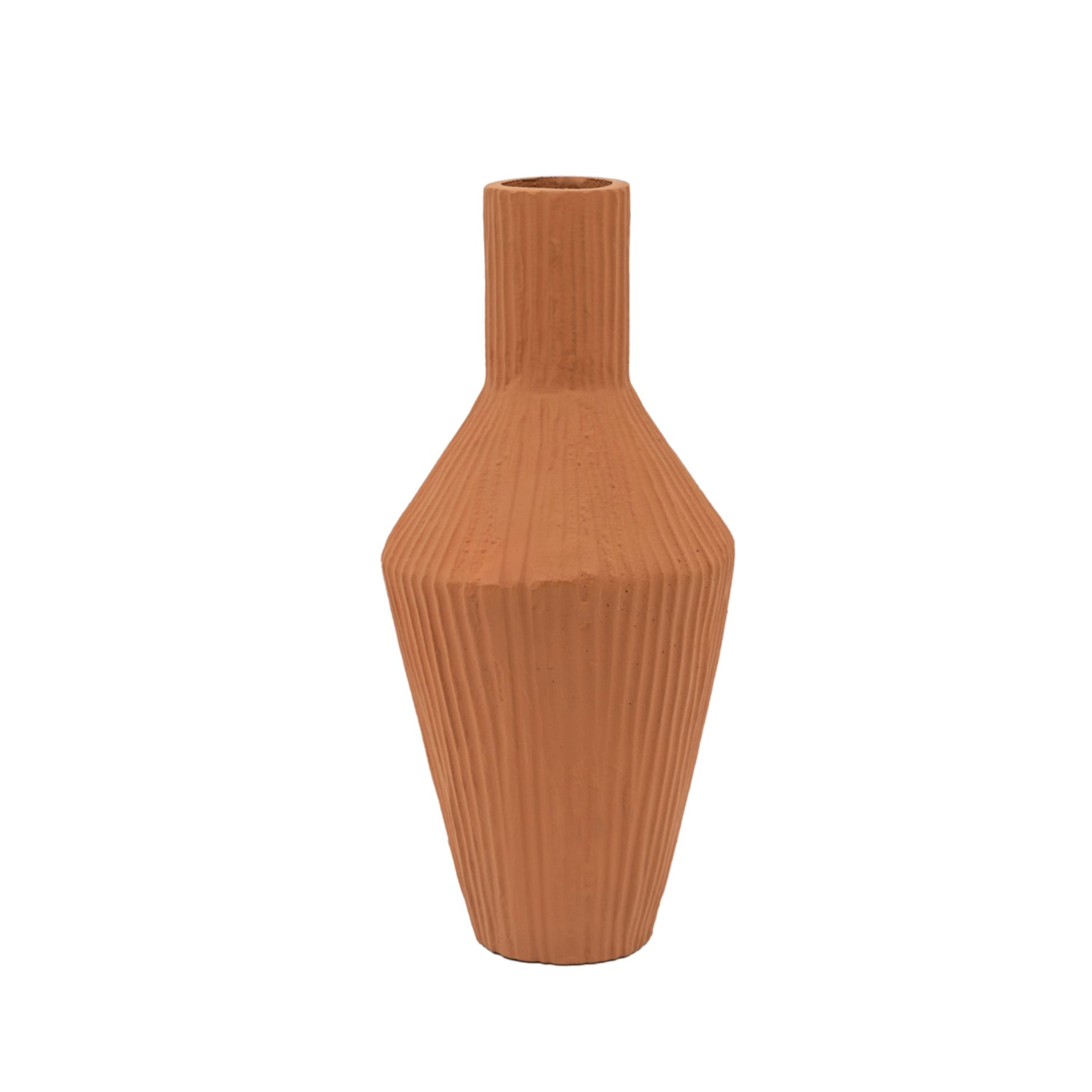 Terracotta Ribbed Cast Metal Vase 1