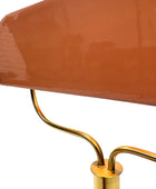 Close-up of a chair with a brown cushion and gold metal frame on a white background