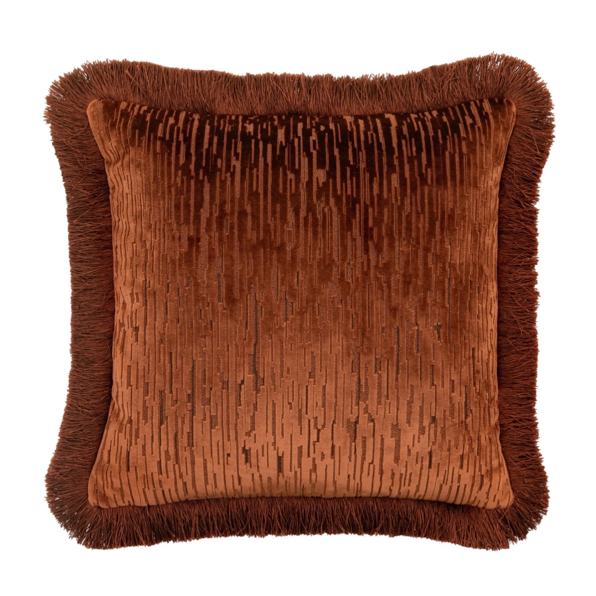 Terracotta Velvet Fringe Cushion 2