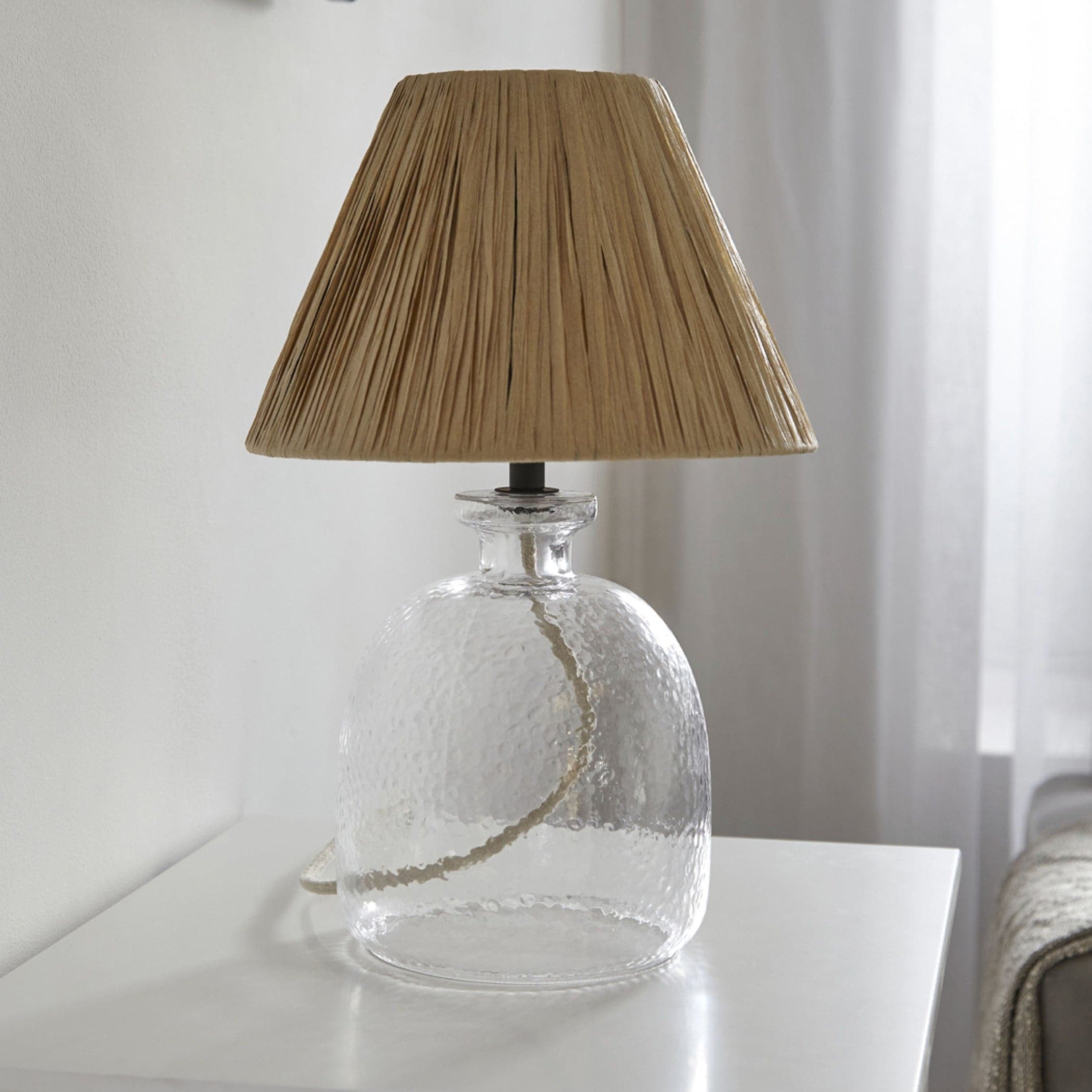 Textured Effect Glass Table Lamp & Raffia Shade 1