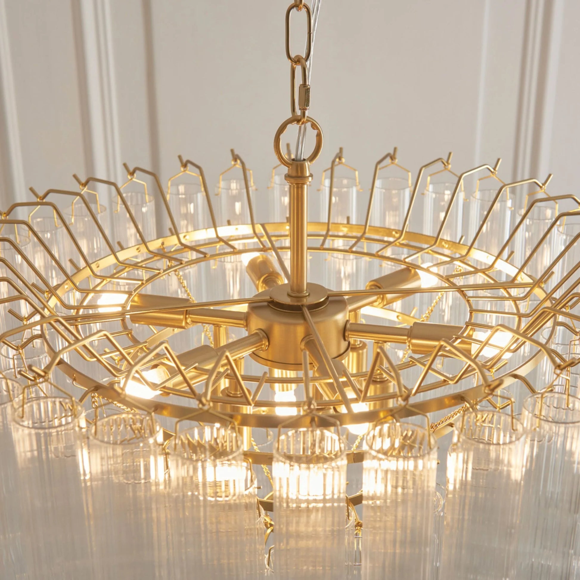 Tiered Tubular Glass Gold Chandelier Pendant Light 2