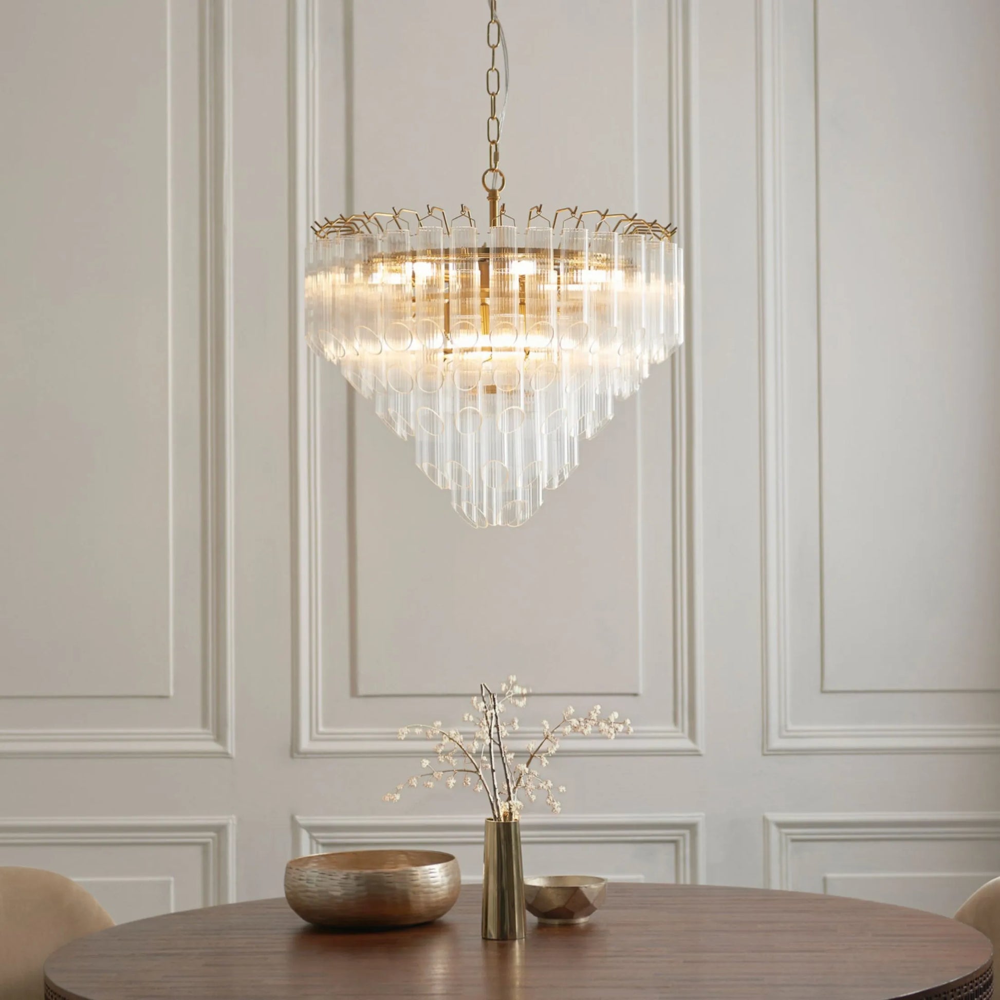 Tiered Tubular Glass Gold Chandelier Pendant Light