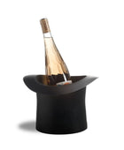 Wine bottle in a black ice bucket on a white background