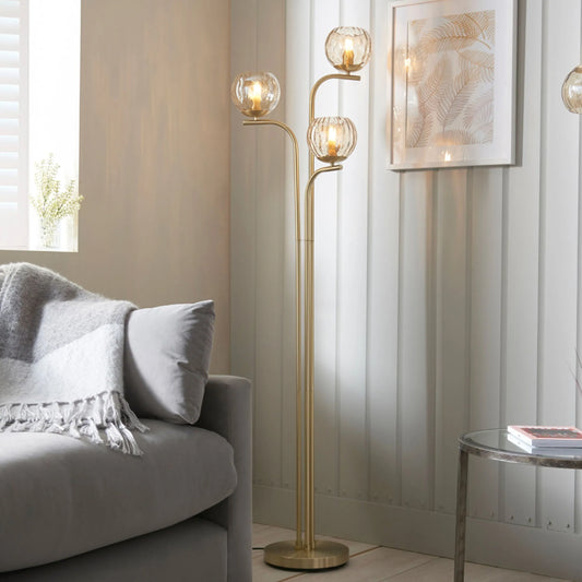 Triple Champagne Lustre Glass Globe Floor Lamp