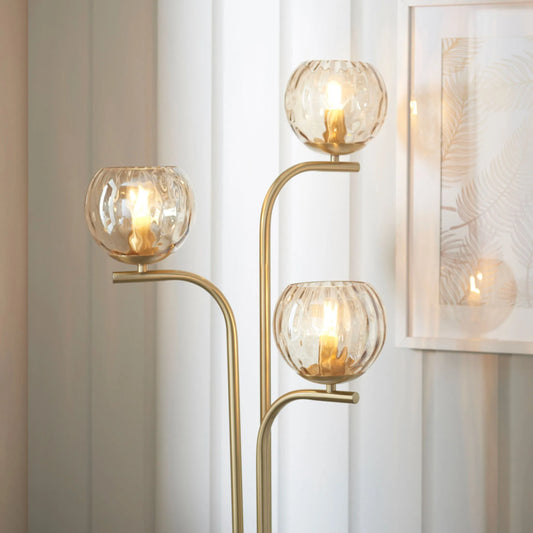 Triple Champagne Lustre Glass Globe Floor Lamp 6