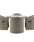 Wicker outdoor furniture set with table and chairs on a white background