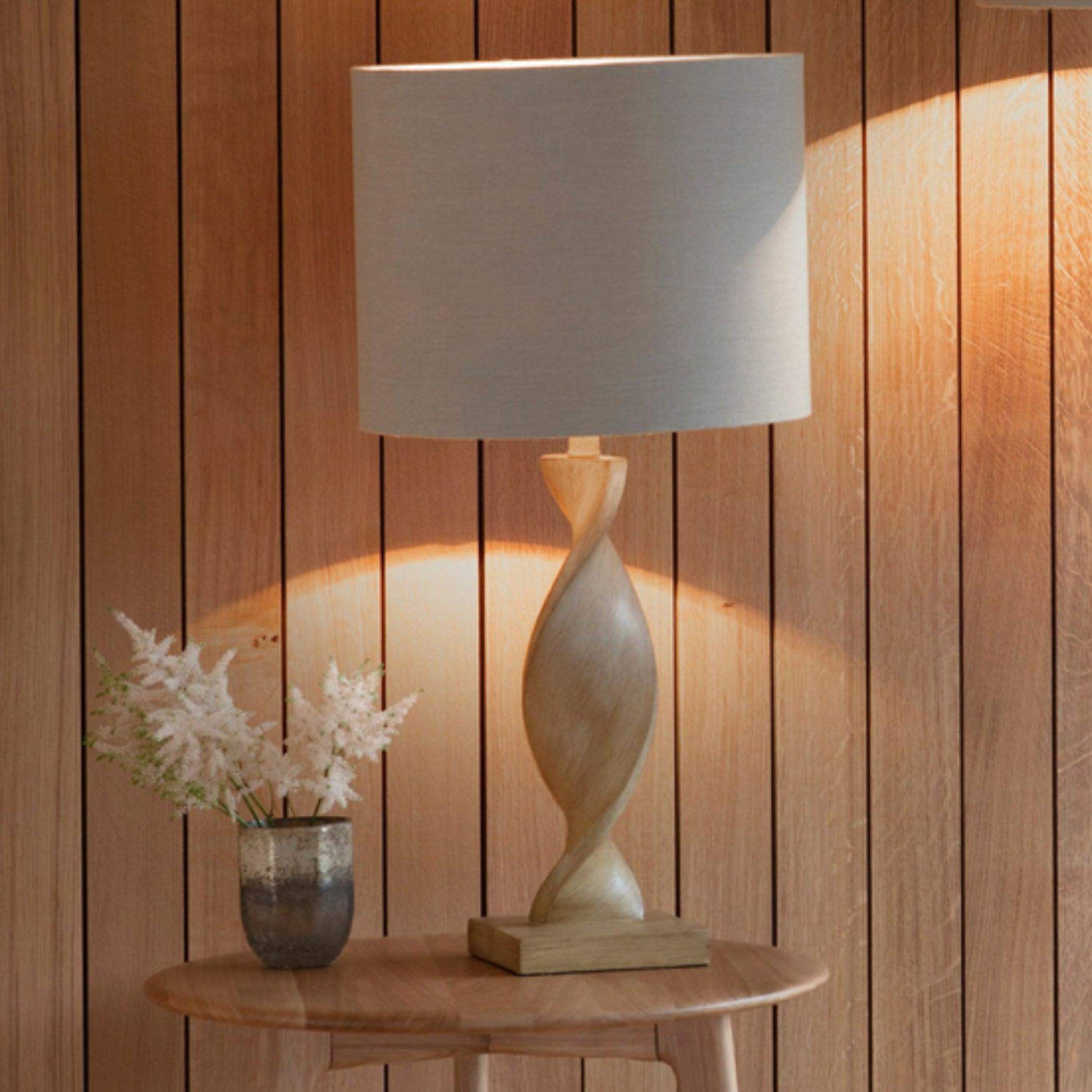 Twisted Wood Effect Table Lamp & Shade - The Farthing