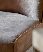 Two Brown Leather Padded Fabric Counter Stools - The Farthing