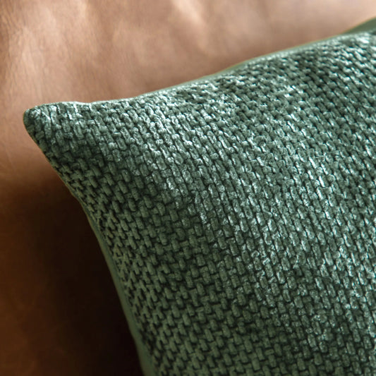 Two Green Chenille Weave Pattern Cushions