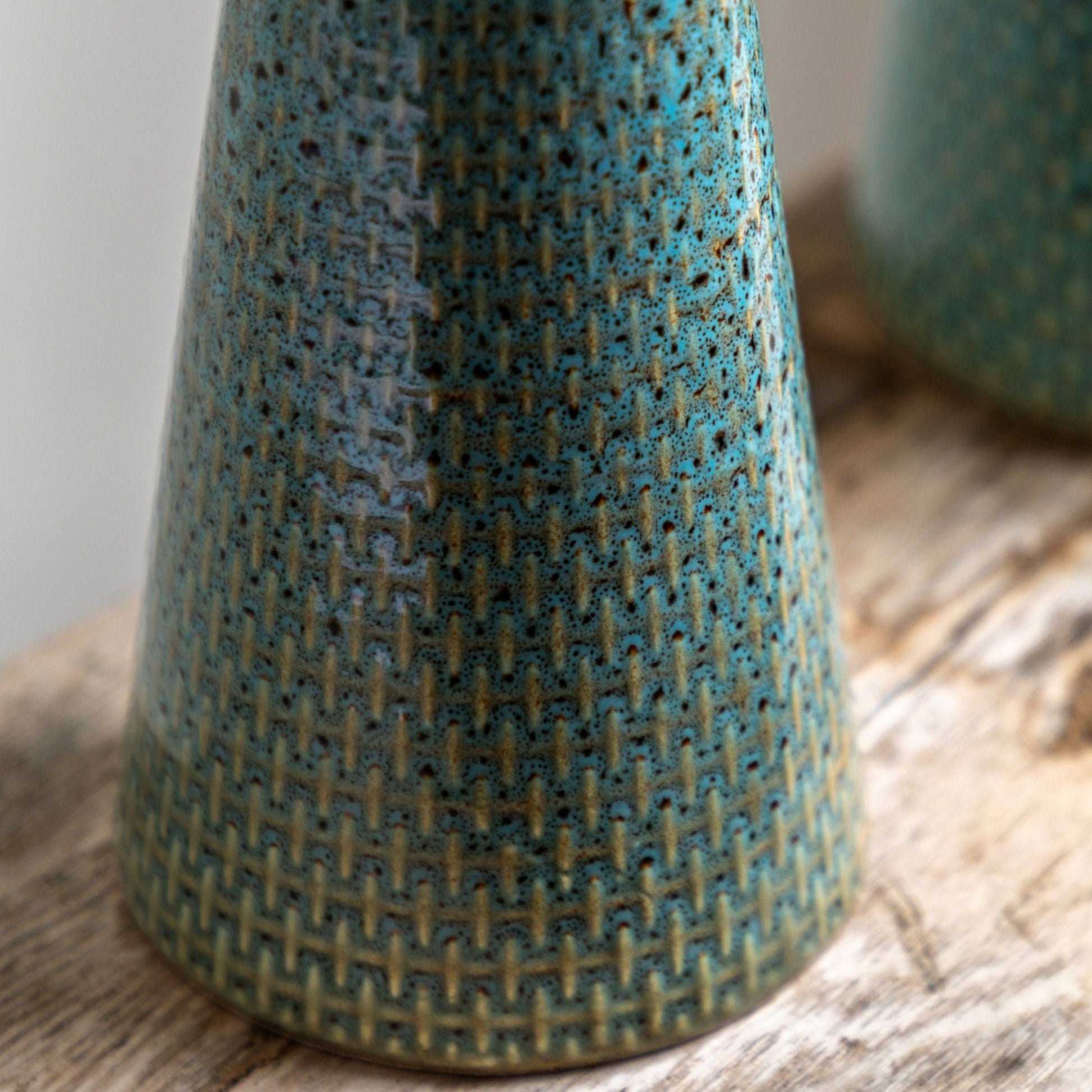 Two Teal Reactive Glaze Ceramic Candle Stick Set 5
