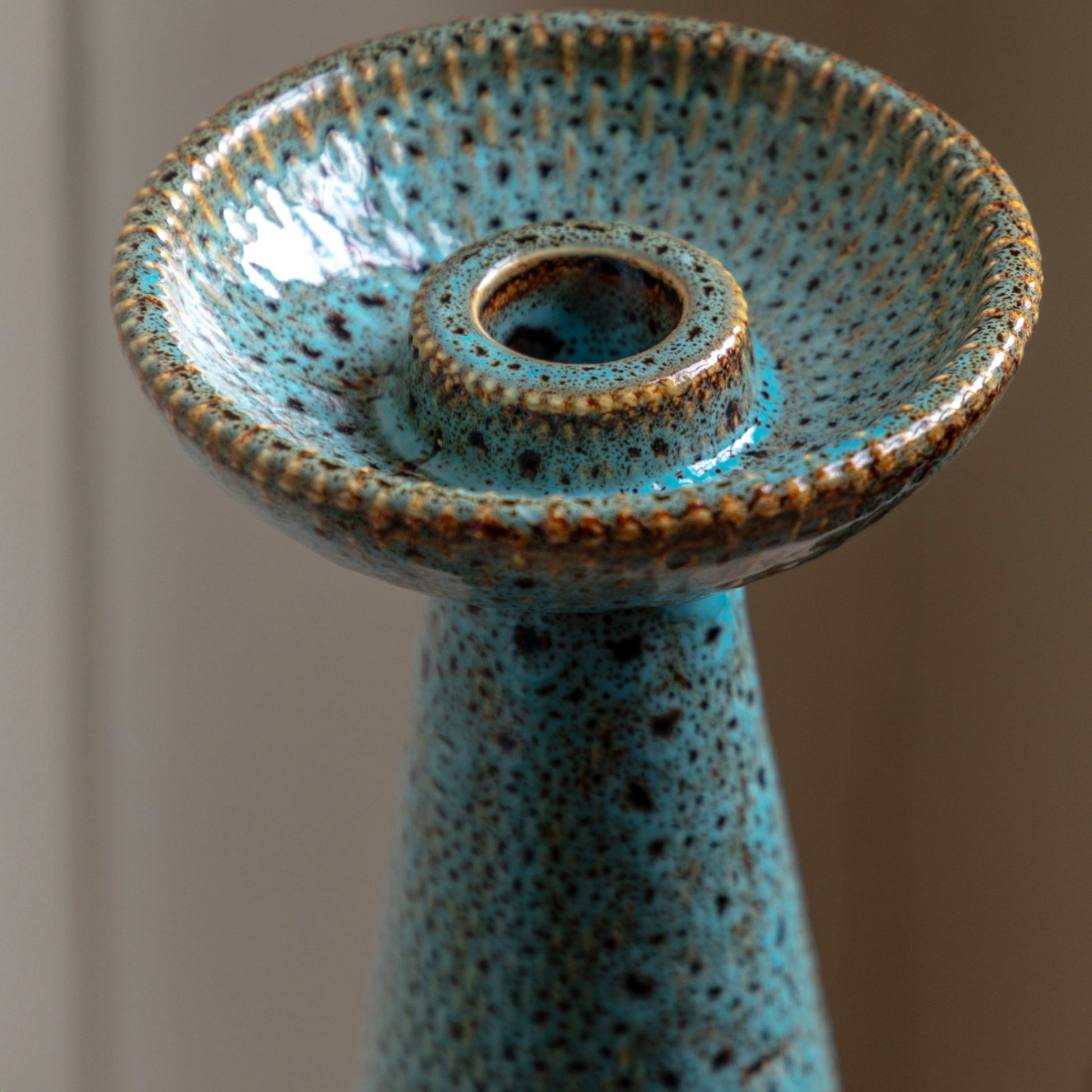 Two Teal Reactive Glaze Ceramic Candle Stick Set 3