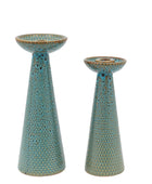 Two Teal Reactive Glaze Ceramic Candle Stick Set 1