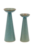 Two Teal Reactive Glaze Ceramic Candle Stick Set 1