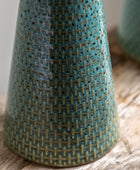 Two Teal Reactive Glaze Ceramic Candle Stick Set 5