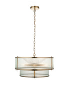 Two Tier Round Ribbed Glass & Antique Brass Pendant Light 4