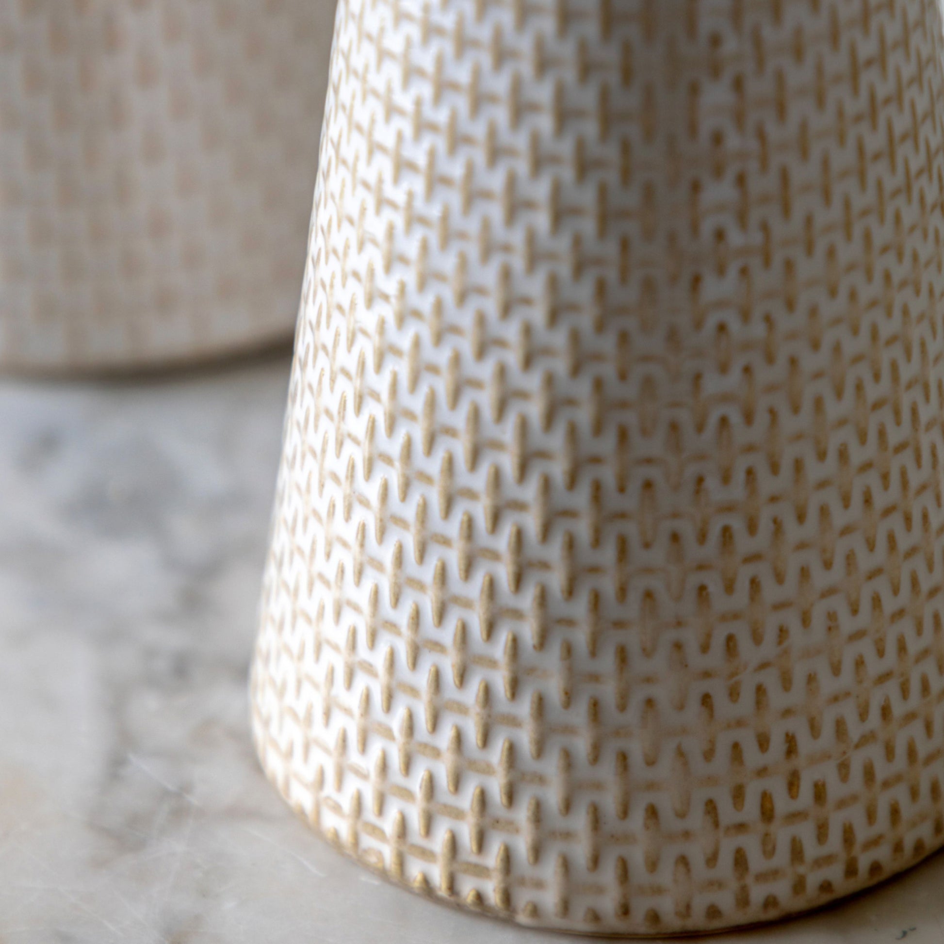 Two White Reactive Glaze Ceramic Candle Stick Set
