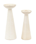 Two White Reactive Glaze Ceramic Candle Stick Set 1