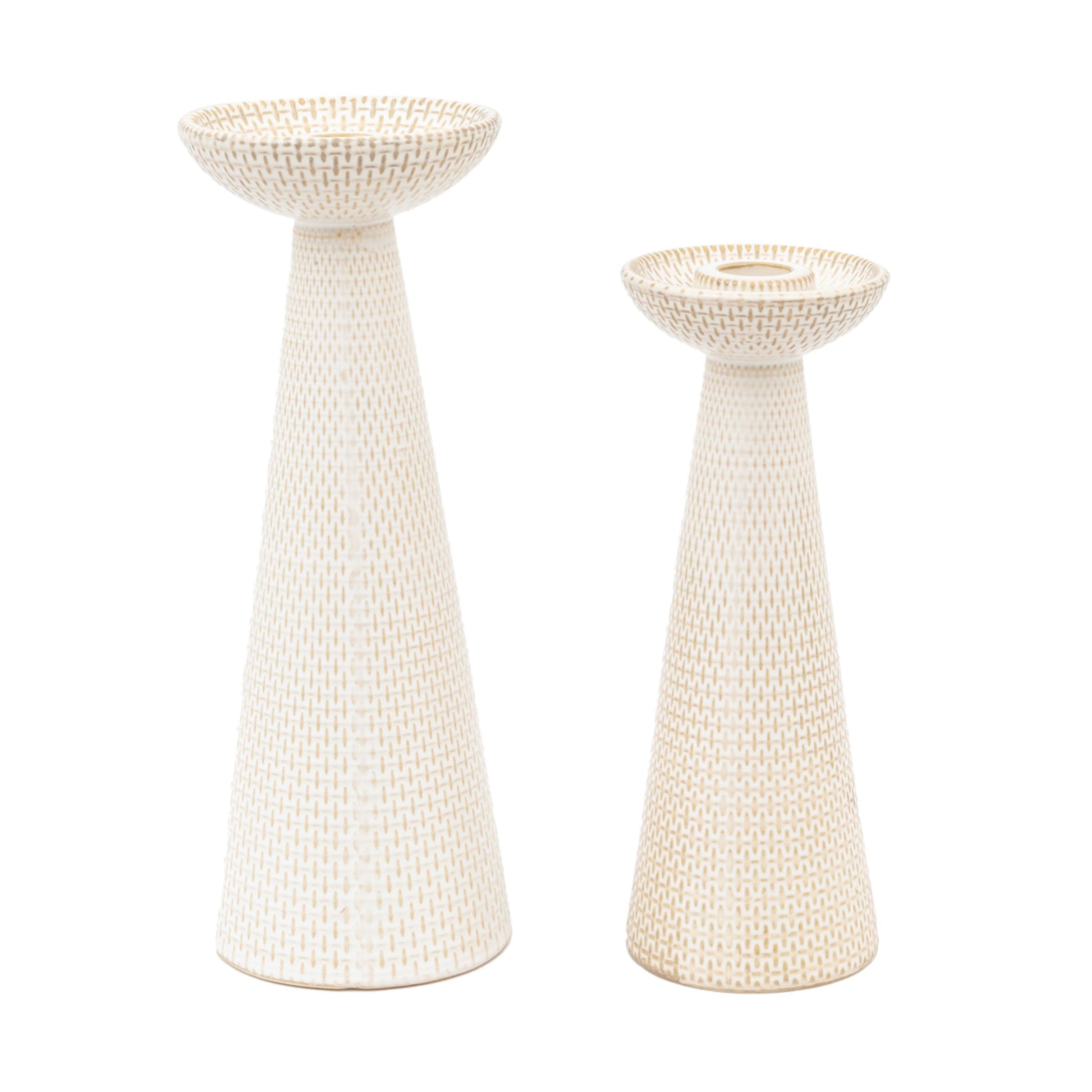 Two White Reactive Glaze Ceramic Candle Stick Set 1