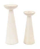 Two White Reactive Glaze Ceramic Candle Stick Set 1