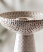Two White Reactive Glaze Ceramic Candle Stick Set