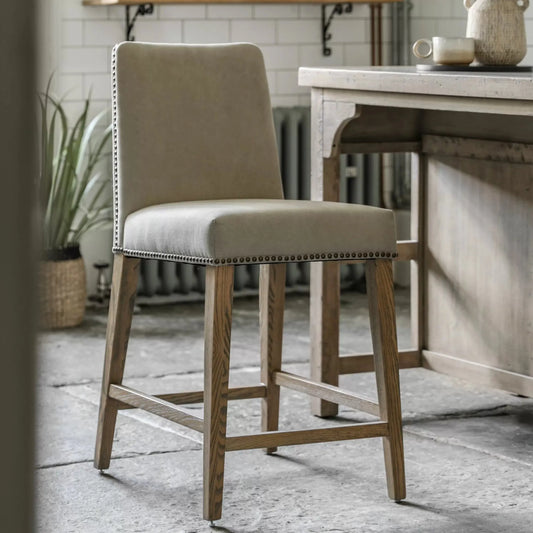 Two Cement Grey Linen Padded Bar Stools 543