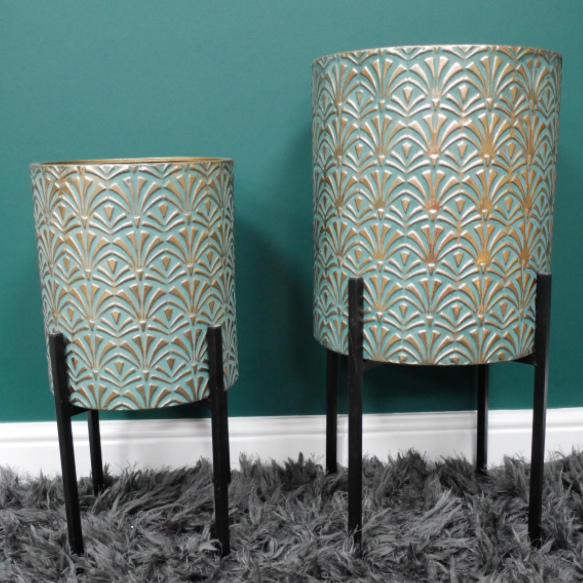 Verdigris Gold Raised Plant Pot Set