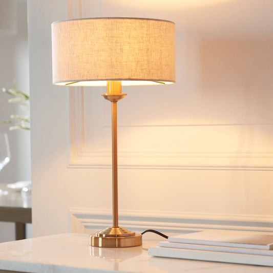 Vintage Brass Table Lamp with Fabric Shade