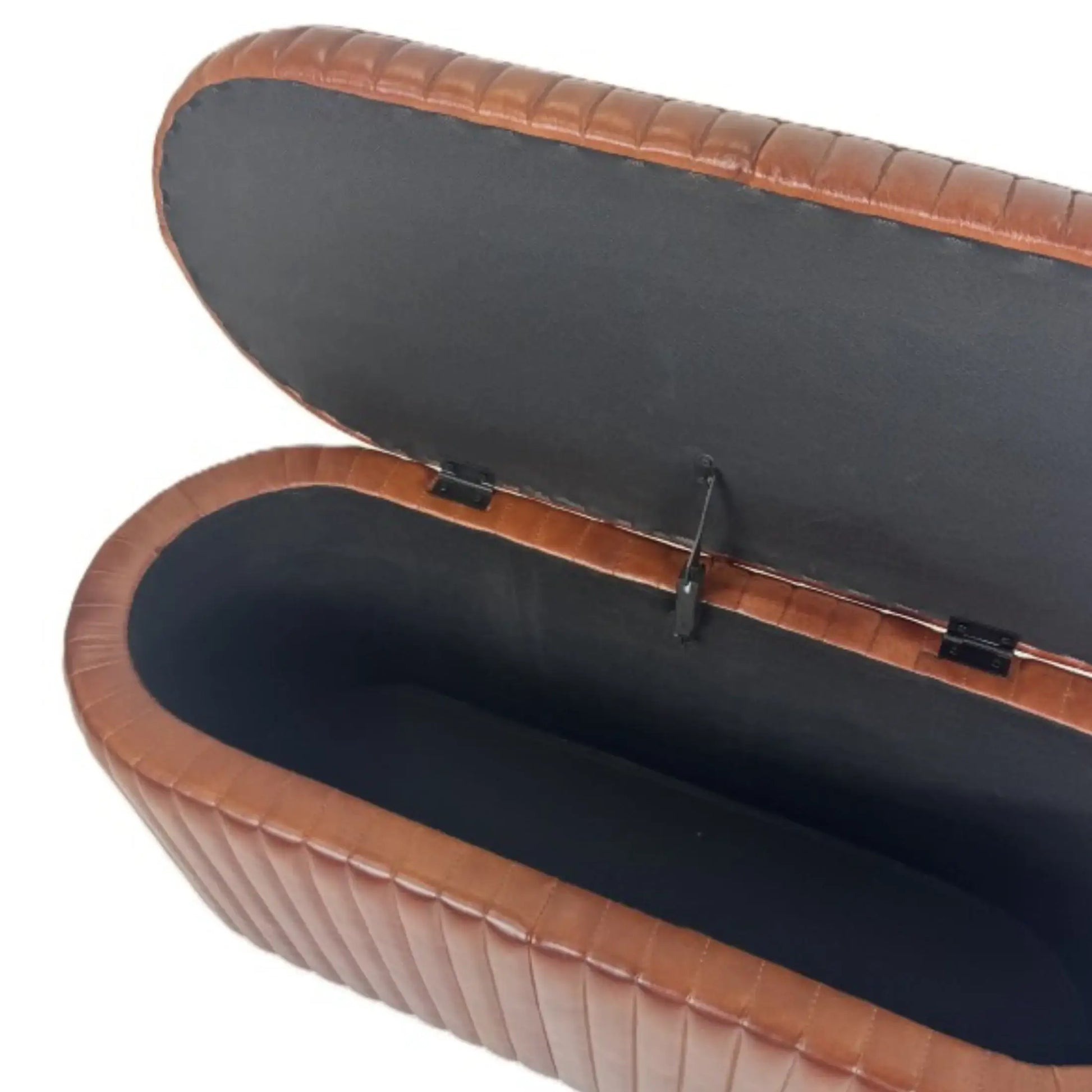 Brown leather case with a black interior on a white background