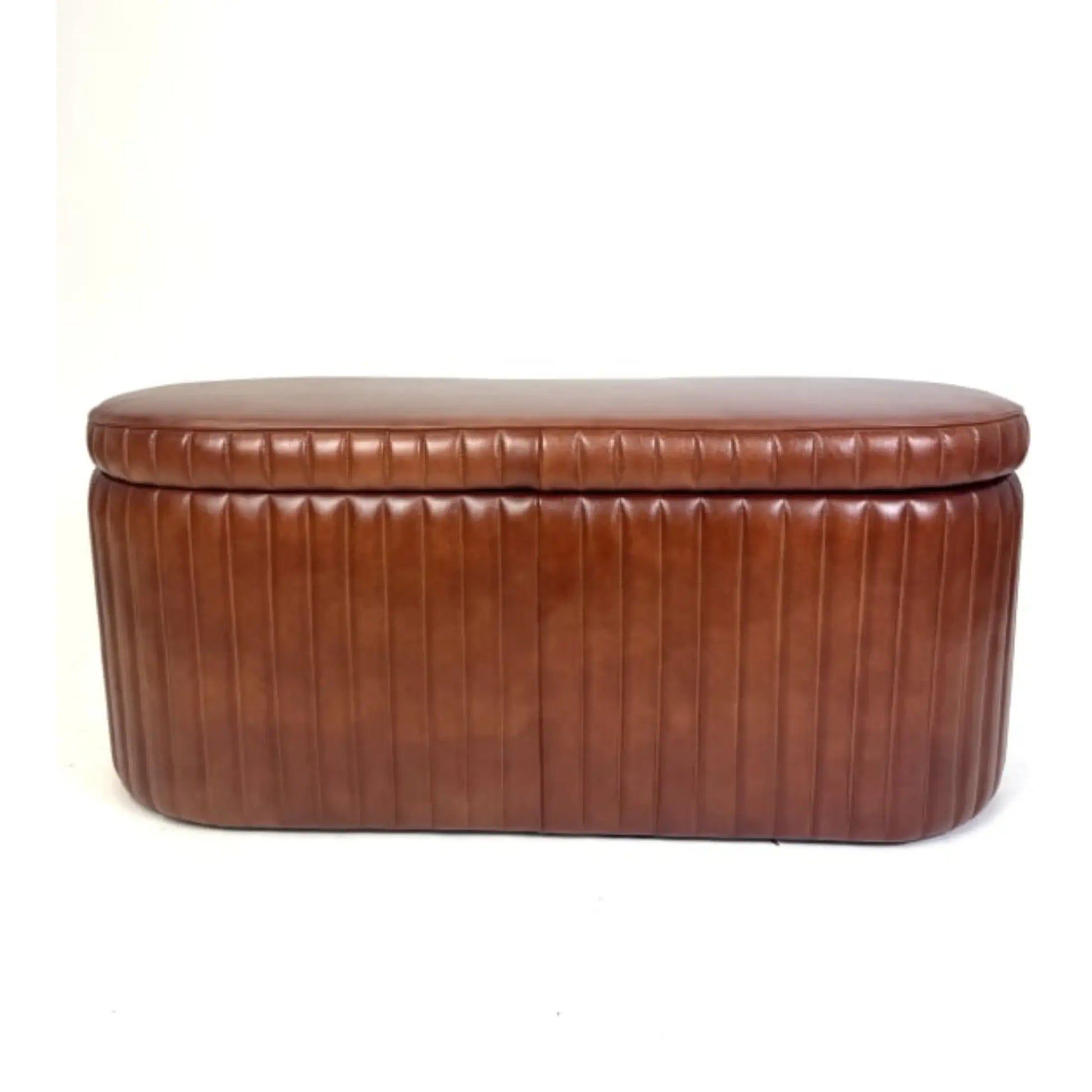 Brown leather ottoman on a white background